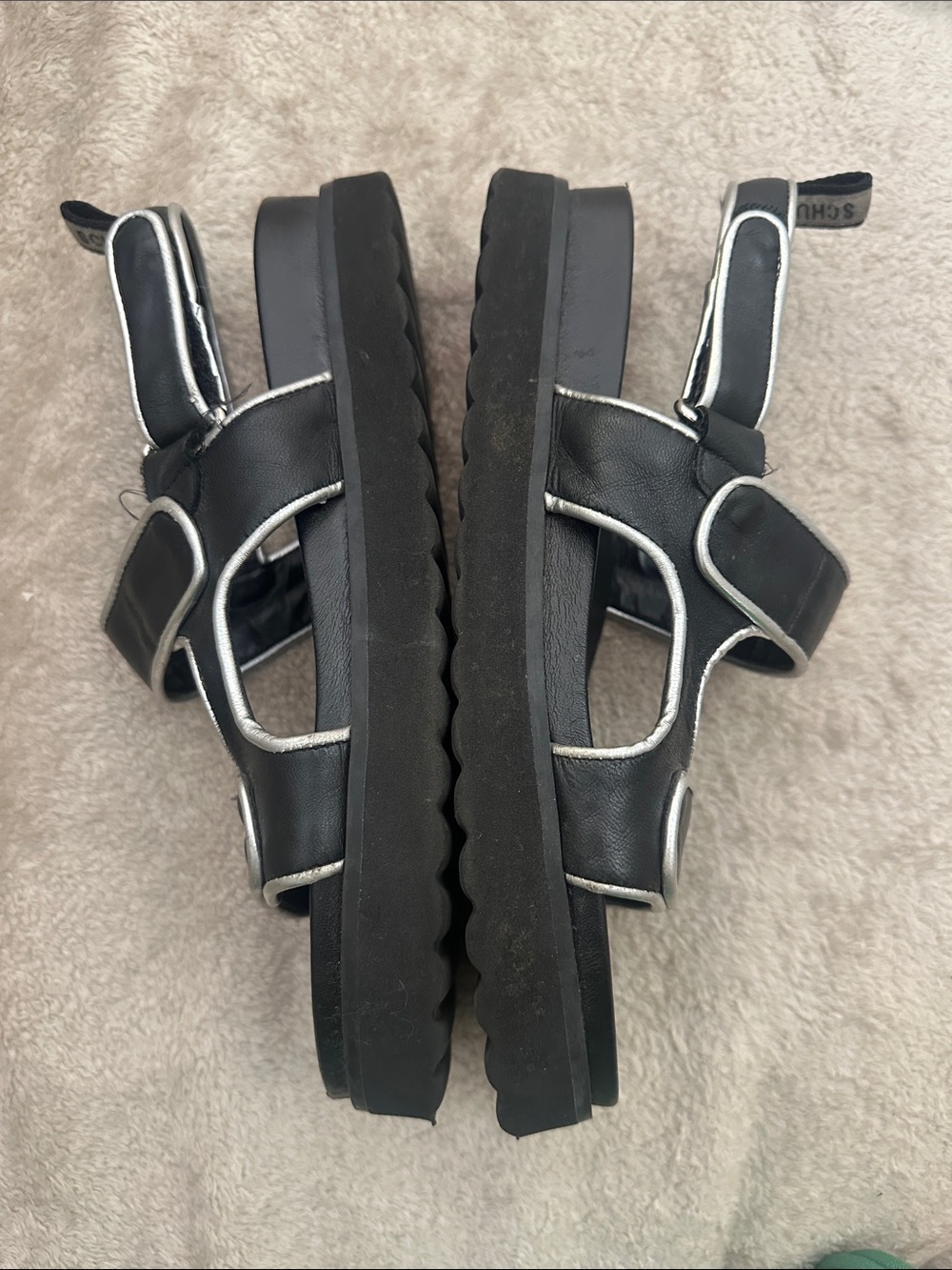 SCHUTZ Black Leather Platform Sport Sandal with Silver Trim Size 8.5 - Picture 5 of 6
